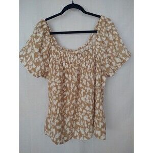 Joyspun Gauze Top XL 16-18 100% Cotton brown tan Cheetah smocking flowy light